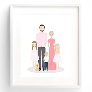 Familienportrait Illustration Personalisierte Familien portrait Zeichnung Personalisierter Familienname Druck Benutzerdefinierte Familie Cartoon WohnungSeinbürgerung Geschenk Hochzeit