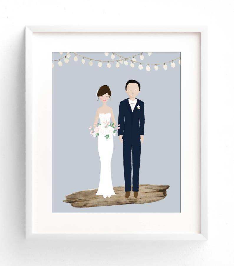 Custom Wedding Portrait, Bride and Groom Illustration, Custom Wedding Gift, Personalized Wedding Illustration, Drawing of Bride and Groom image 5