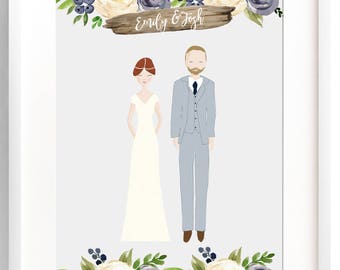Personalized Wedding Portrait Custom Wedding Illustration Bride and Groom Custom Print Cartoon Wedding Party Wall Art Custom Wedding Gift