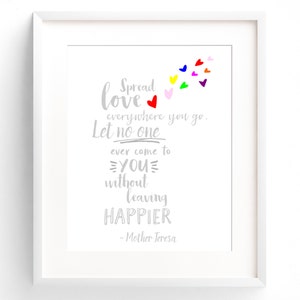 Mother Teresa Quote, Nursery Wall Art Spread Love, Grey Bedroom, Gender Neutral Nursery, Rainbow Decor, Girl Decor, Wall Art Typography