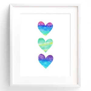 Girl's Room Decor Heart Wall Art Print Watercolour Nursery Nursery Wall Art Watercolor Hearts 8x10 11x14 12x16 Nursery Heart Decor
