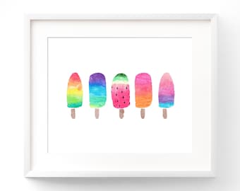 PRINTABLE Watercolor Rainbow Popsicle Decor Nursery Wall Art Print 8x10 11x14 12x16 Watermelon Nursery Art Girl's Room INSTANT DOWNLOAD