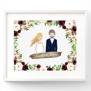 Custom Wedding Portrait, Bride and Groom Illustration, Custom Wedding Gift, Personalized Wedding Illustration, Drawing of Bride and Groom image 4