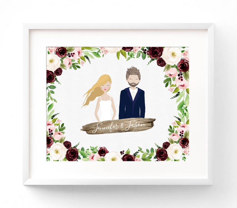 Custom Wedding Portrait, Bride and Groom Illustration, Custom Wedding Gift, Personalized Wedding Illustration, Drawing of Bride and Groom image 4