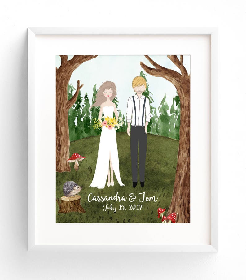 Custom Wedding Portrait, Bride and Groom Illustration, Custom Wedding Gift, Personalized Wedding Illustration, Drawing of Bride and Groom image 7