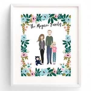 Family Portrait Illustration Custom Family Portrait Drawing Personalized Family Name Print Custom Family Cartoon Housewarming Gift Wedding