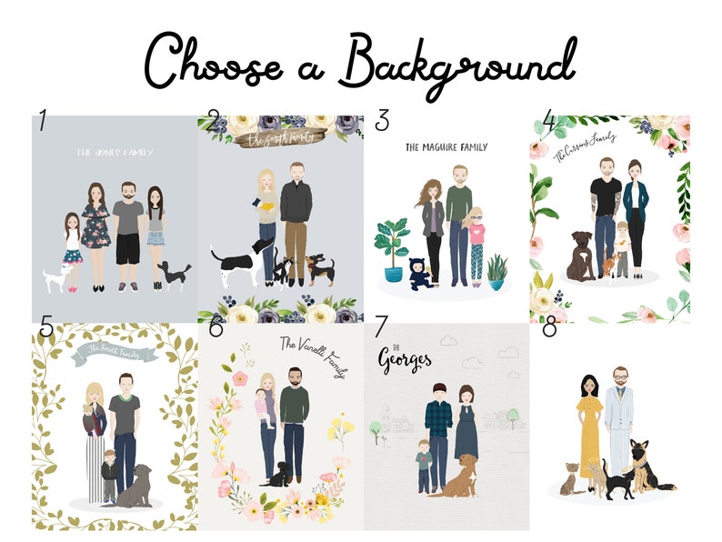 Family Portrait Illustration Custom Family Portrait Drawing Personalized Family Name Print Custom Family Cartoon Housewarming Gift Wedding image 4