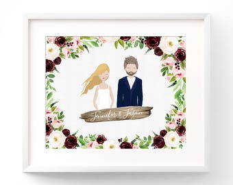 Personalized Wedding Portrait Custom Wedding Illustration Bride and Groom Custom Print Cartoon Wedding Party Wall Art Custom Wedding Gift