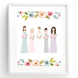 Bridesmaid Gift, Custom Wedding Gift, Wedding Illustration, Bridal Party Illustration, Wedding Portrait, Bridesmaid Portrait, Bride Gift
