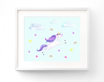 Unicórnio impressão unicórnio decoração unicórnio chá de bebê unicórnio arte da parede aquarela unicórnio decoração do quarto da menina do berçário da menina impressão decoração da parede