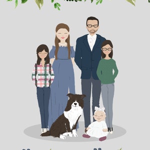 Custom Family Portrait Illustration From Photos Anniversary Gift, Birthday Gift for Her, Realtor Closing Gift, Personalized gifts image 2