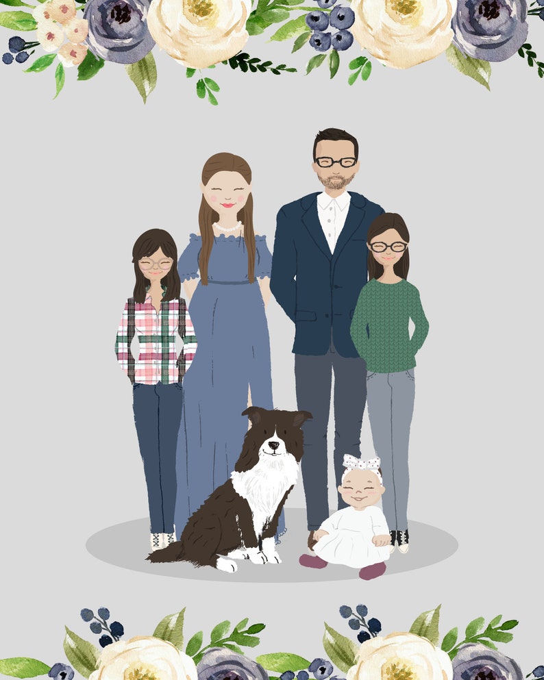 Custom Family Portrait Illustration From Photos Anniversary Gift, Birthday Gift for Her, Realtor Closing Gift, Personalized gifts image 2