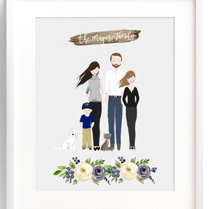 Family Portrait Illustration Custom Family Portrait Drawing Personalized Family Name Print Custom Family Cartoon Housewarming Gift Wedding