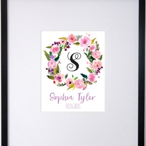 PRINTABLE Watercolor Nursery Art Birth Stats CUSTOM print - Nursery Decor Birth Announcement Digital File