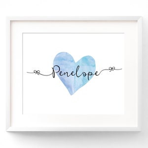 Custom Name Nursery Wall Art Print - Baby Name Wall Decor - Watercolour Heart - Bows 8x10 11x14 12x16