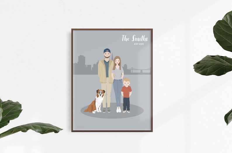 Custom Family Portrait Illustration From Photos Anniversary Gift, Birthday Gift for Her, Realtor Closing Gift, Personalized gifts image 1