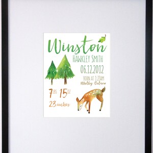 PRINTABLE Woodland Watercolor Nursery Art Birth Stats - CUSTOM Decor 8x10 11x14 12x16 DIGITAL File