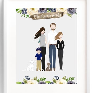 Family Portrait Illustration Custom Family Portrait Drawing Personalized Family Name Print Custom Family Cartoon Housewarming Gift Wedding image 3