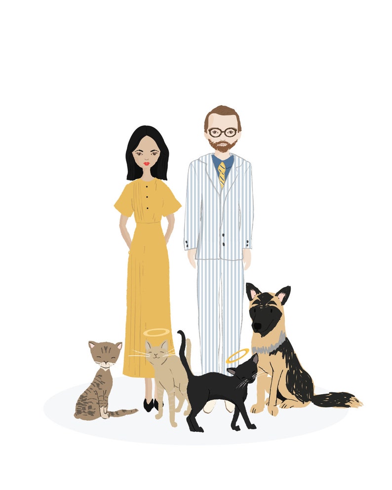 Family Portrait Illustration Custom Family Portrait Drawing Personalized Family Name Print Custom Family Cartoon Housewarming Gift Wedding image 8