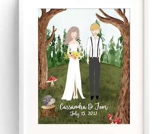 Personalized Wedding Portrait Custom Wedding Illustration Bride and Groom Custom Print Cartoon Wedding Party Wall Art Custom Wedding Gift