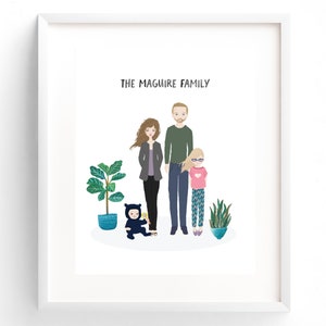 Family Portrait Illustration Custom Family Portrait Drawing Personalized Family Name Print Custom Family Cartoon Housewarming Gift Wedding