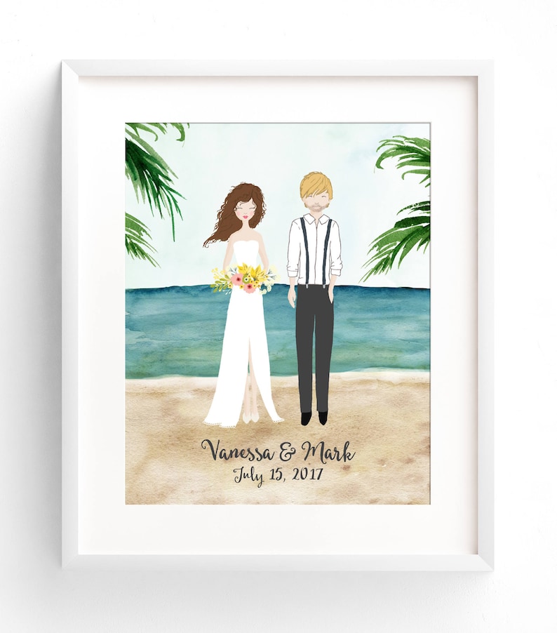 Custom Wedding Portrait, Bride and Groom Illustration, Custom Wedding Gift, Personalized Wedding Illustration, Drawing of Bride and Groom image 8