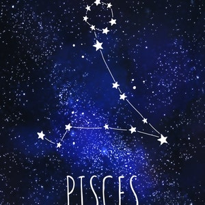 Pisces Art Print Astrology Wall Art Galaxy Print Horoscope Birthday ...