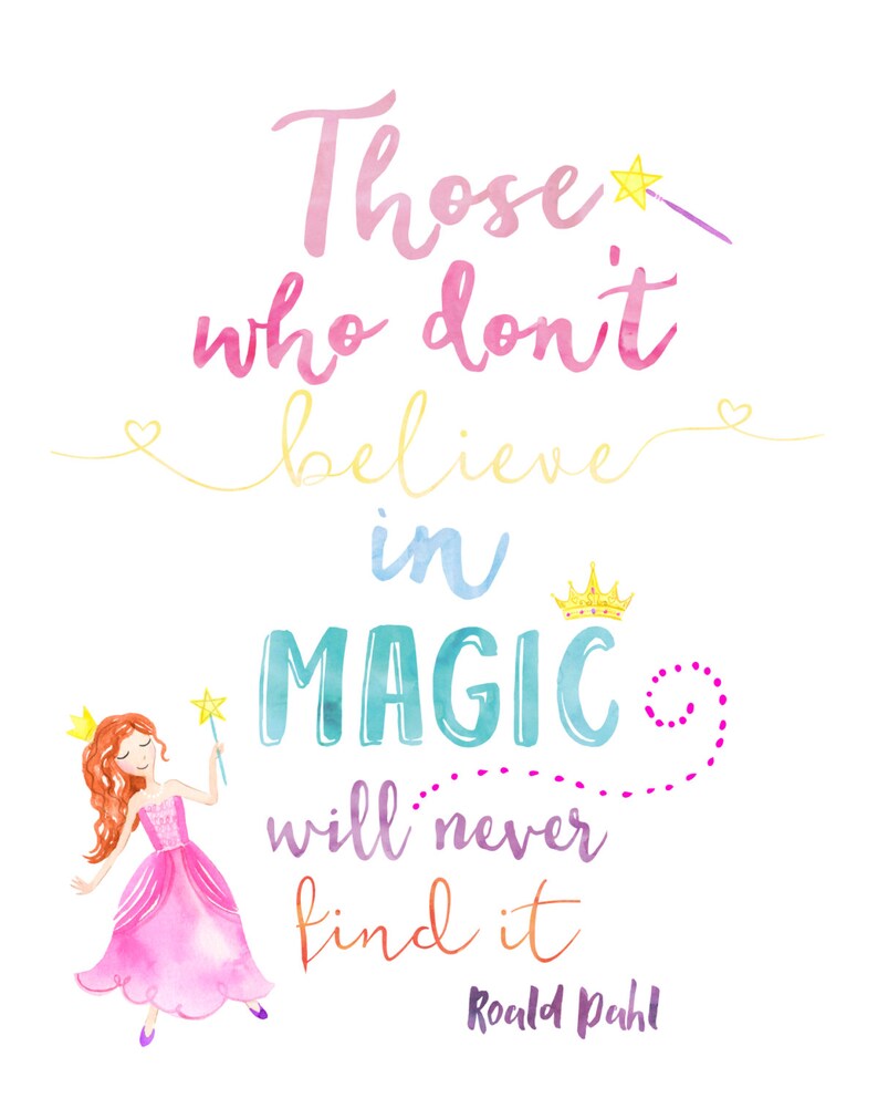 PRINTABLE Watercolor Princess Decor Nursery Wall Art Print 8x10 11x14 12x16 Those Who Don't Believe in Magic INSTANT DOWNLOAD image 3