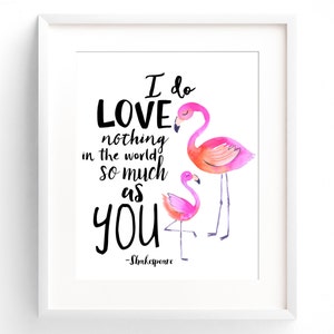 Flamingo Decor, Shakespeare Quote, Watercolor Flamingo Print, Flamingo Nursery Print Wall Art, Nursery Quote Print, Children Quote Print
