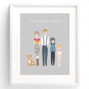 Family Portrait Illustration Custom Family Portrait Drawing Personalized Family Name Print Custom Family Cartoon Housewarming Gift Wedding