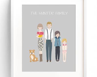 Family Portrait Illustration Custom Family Portrait Drawing Personalized Family Name Print Custom Family Cartoon Housewarming Gift Wedding