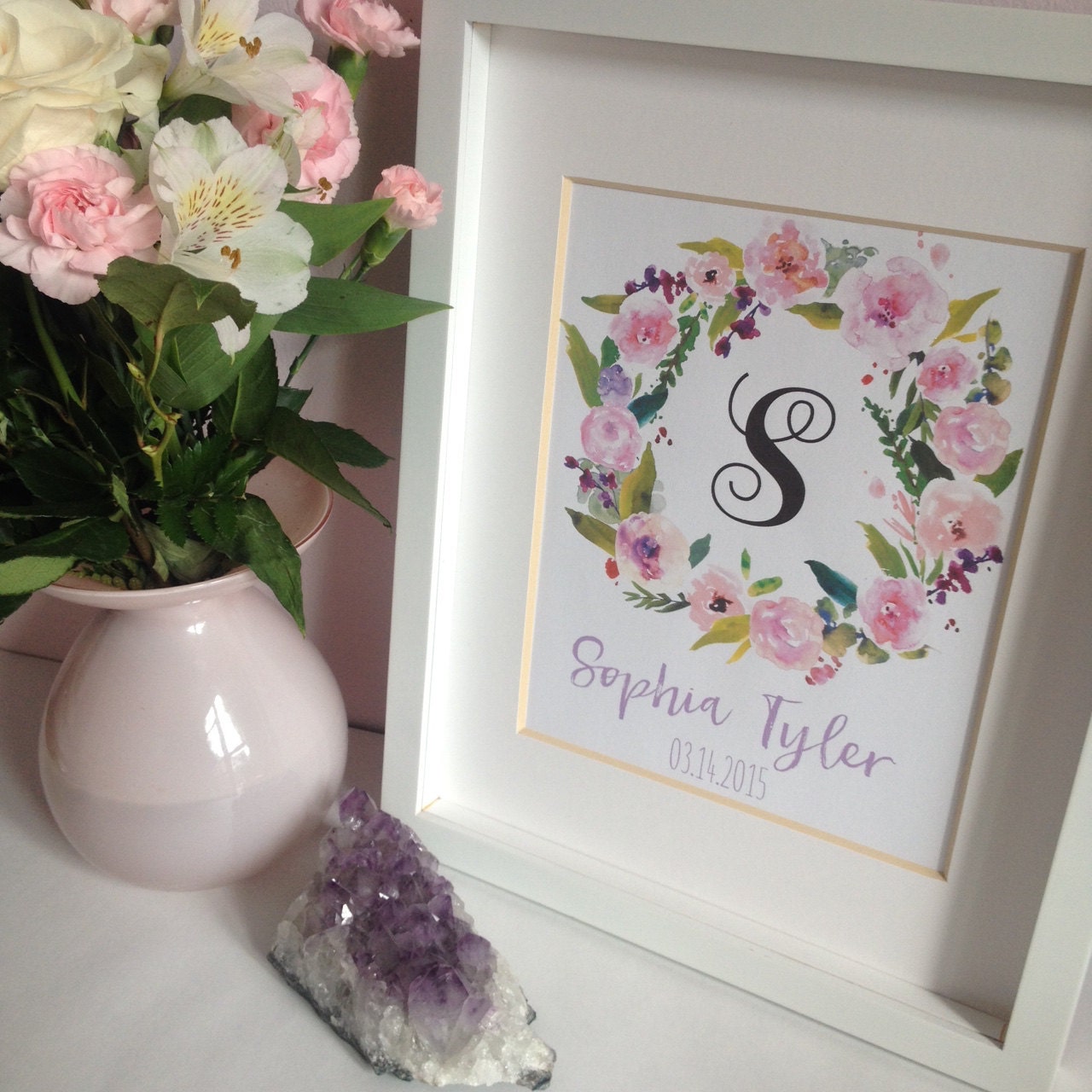 Monogram Watercolor Nursery Art Print Baby Name CUSTOM Wall Art 8x10 ...