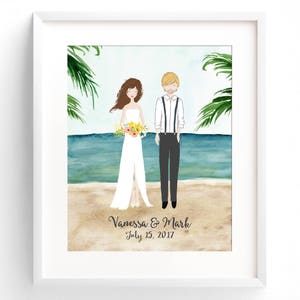 Personalized Wedding Portrait Custom Wedding Illustration Bride and Groom Custom Print Cartoon Wall Art Custom Wedding Gift Beach Wedding