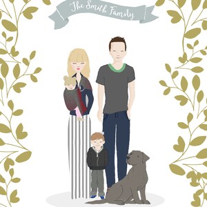 Family Portrait Illustration Custom Family Portrait Drawing Personalized Family Name Print Custom Family Cartoon Housewarming Gift Wedding image 10