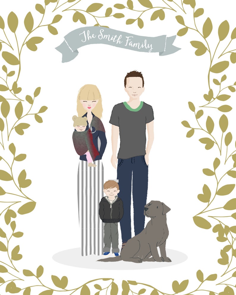 Family Portrait Illustration Custom Family Portrait Drawing Personalized Family Name Print Custom Family Cartoon Housewarming Gift Wedding image 10