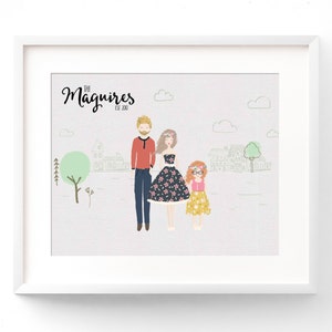 Personalized Family Portrait Custom Family Cartoon Family Portrait Illustration Anniversary Gift Custom Family Name Print Housewarming Gift