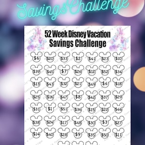 52 Week Disney Vacation Savings Challenge Printable | Money Saving Challenge | Savings Tracker | Savings Planner