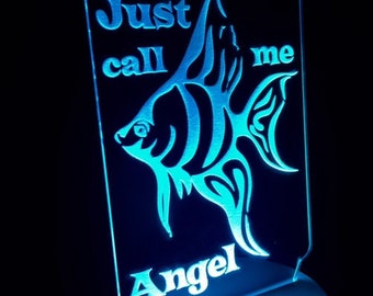 led laser cut lamp, angel fish light, fishing light, man cave, led lights, nightlights, room decor, laser lamp