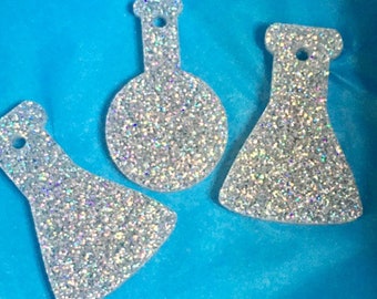 science charms, beaker charms,  charms test tube charms, laser cut charms, science lab bottles