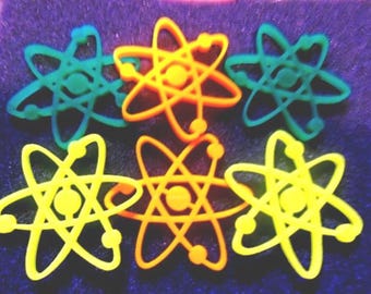 Atom proton, 6 CHARMS, science charms laser cut charms cell phone charms geek charms