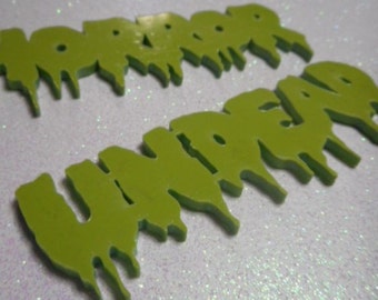 Horror pendants,halloween,laser cut zombie,undead,drippy words,zombie pendants