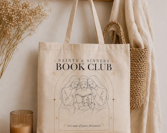 Saints & Sinners Book Club Tote Bag - 'It's Nun of Your Business' | Aesthetic Book Bag | Funny Romance Reader Canvas Tote