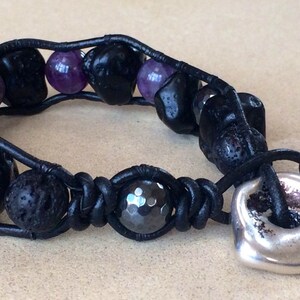 Tekite, Lava, Amethyst, Hematite mens bracelet