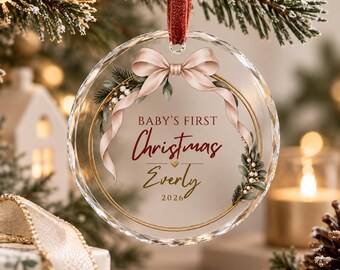 Decorazione natalizia personalizzata per il primo Natale del bambino (2026) / Decorazione in vetro personalizzata con il nome del bambino / Ricordo di Natale per neonato o neonata