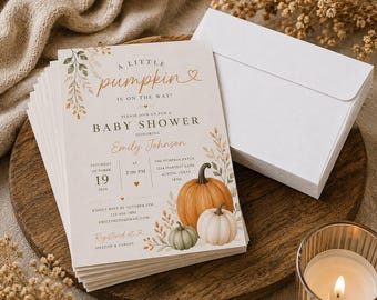 Inviti per baby shower a tema zucca acquerellata, autunno (stampati e spediti)
