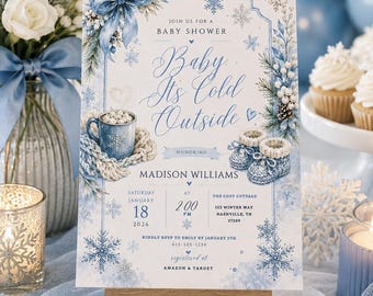 Invito per baby shower invernale / Baby It's Cold Outside (modello Canva modificabile)
