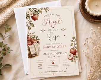 Inviti per baby shower a tema "La mela dei nostri occhi" / Mele ad acquerello, tema autunnale (stampati)