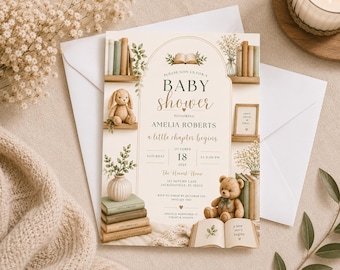 Inviti per baby shower a tema fiabesco / Inizia un nuovo capitolo, tema neutro
