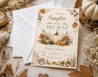 Inviti per baby shower a tema zucca / Autunno con acquerelli (inviti stampati)