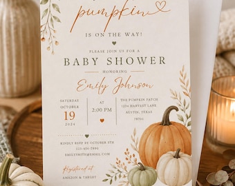 Invito per baby shower a tema zucca / Modello autunnale ad acquerello (download digitale)